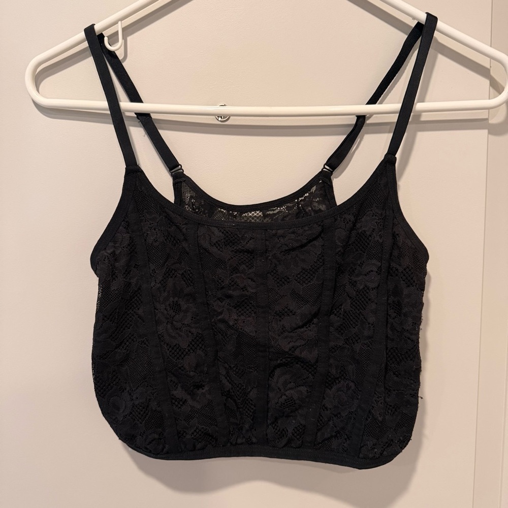 Black Lace Strappy Crop Top